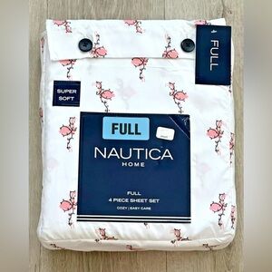 Nautica Home Pink Flamingo Christmas Full Size Sheet Set White Holiday Lights